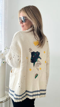 Embroidered Space Ship Queen Chunky Cardigan-150 Cardigan Layers-ROUSSEAU-Coastal Bloom Boutique, find the trendiest versions of the popular styles and looks Located in Indialantic, FL