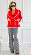 Blanket Stitch Elegance Jacket - Red-160 Jackets-IRIS-Coastal Bloom Boutique, find the trendiest versions of the popular styles and looks Located in Indialantic, FL