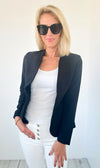 Collarless Open Front Blazer - Black-160 Jackets-Michel-Coastal Bloom Boutique, find the trendiest versions of the popular styles and looks Located in Indialantic, FL