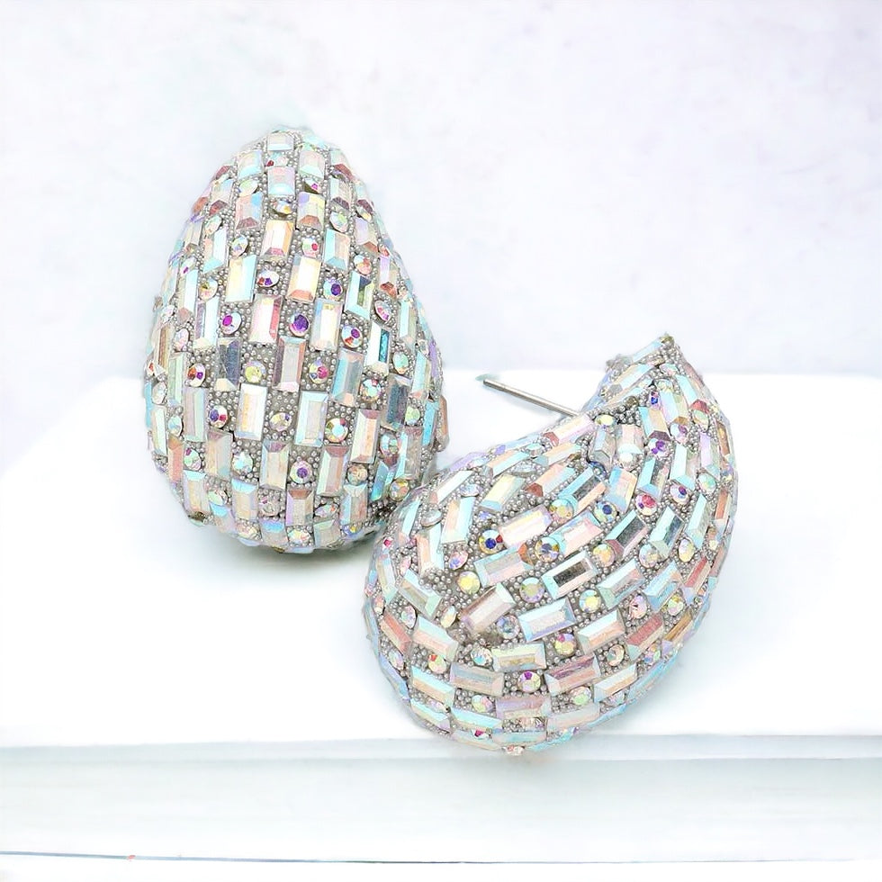 Embellished Teardrop Earrings - Silver-230 Jewelry-Wona Trading-Coastal Bloom Boutique, find the trendiest versions of the popular styles and looks Located in Indialantic, FL