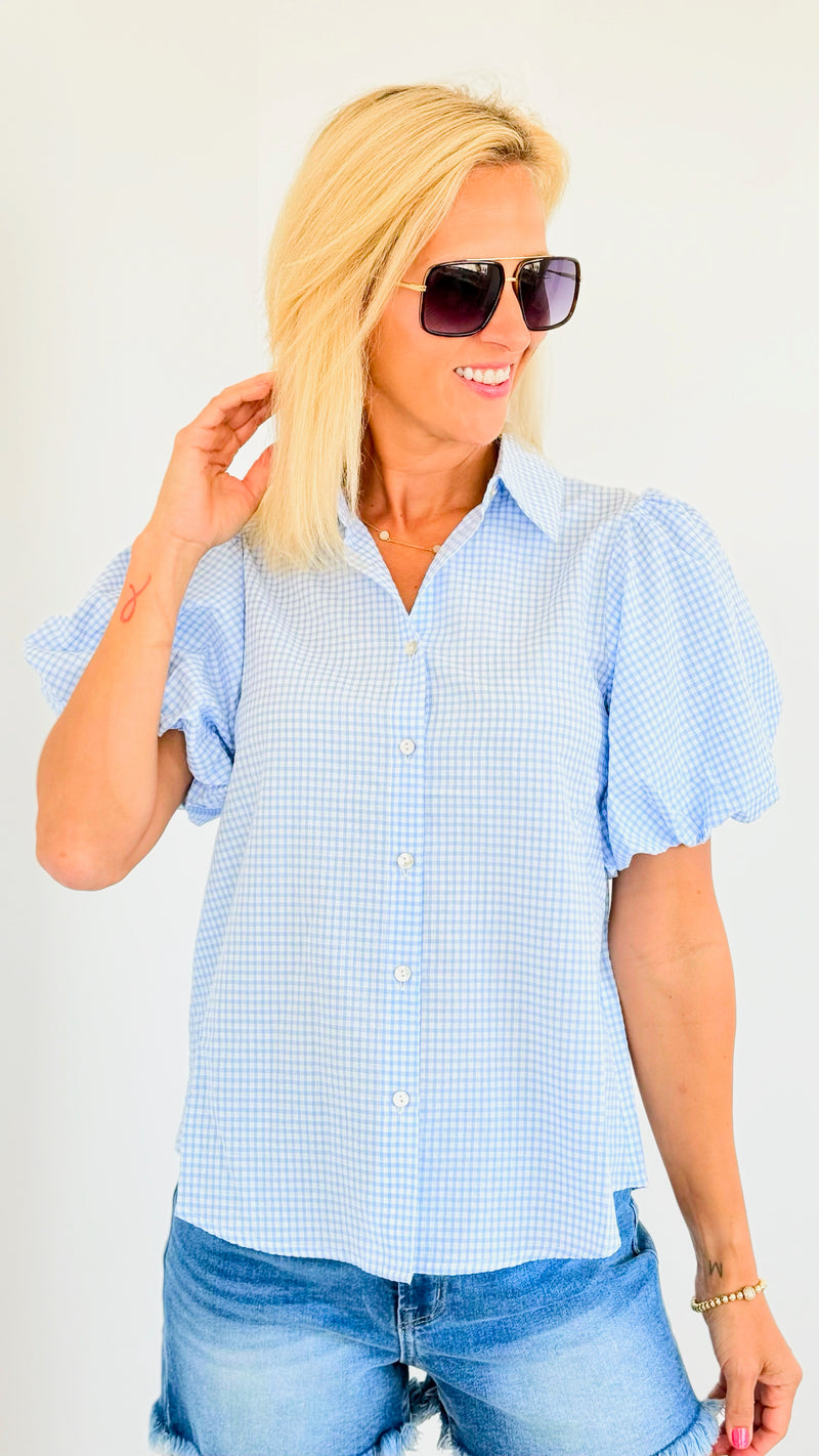 Gingham Short Sleeves Top-110 Short Sleeve Tops-Jodifl-Coastal Bloom Boutique, find the trendiest versions of the popular styles and looks Located in Indialantic, FL