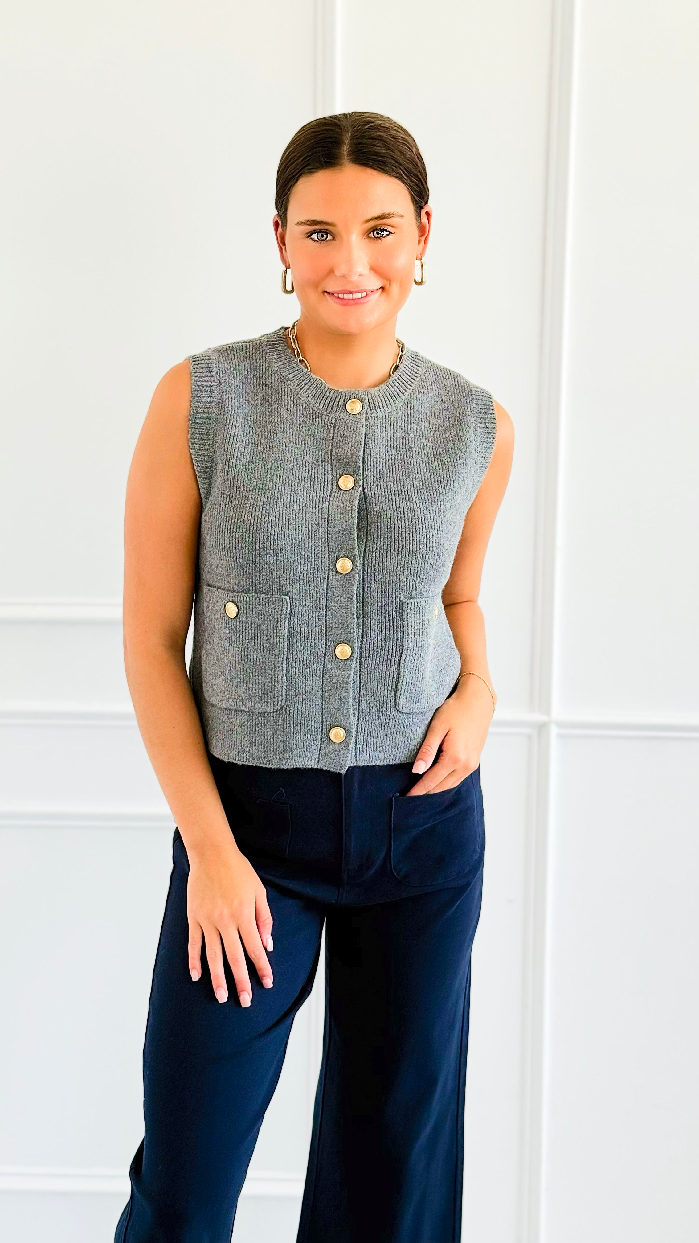 Shielded Charm Sweater Vest- Heather Grey-140 Sweaters-Be Cool-Coastal Bloom Boutique, find the trendiest versions of the popular styles and looks Located in Indialantic, FL