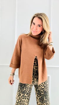 Chic Split Italian Sweater- Camel-140 Sweaters-Italianissimo-Coastal Bloom Boutique, find the trendiest versions of the popular styles and looks Located in Indialantic, FL