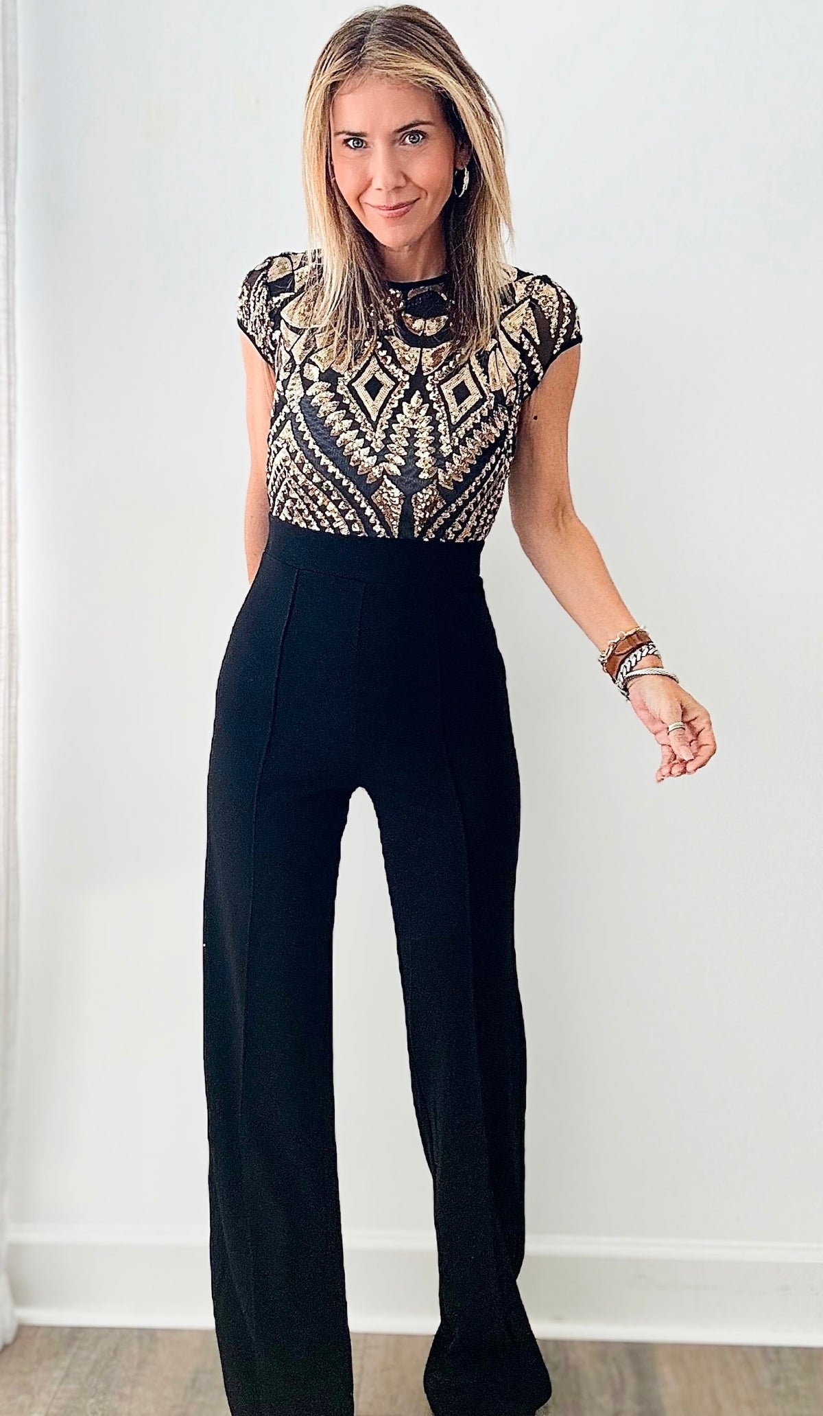 Light Up the Night Gold Sequin Jumpsuit-200 dresses/jumpsuits/rompers-Valentine-Coastal Bloom Boutique, find the trendiest versions of the popular styles and looks Located in Indialantic, FL