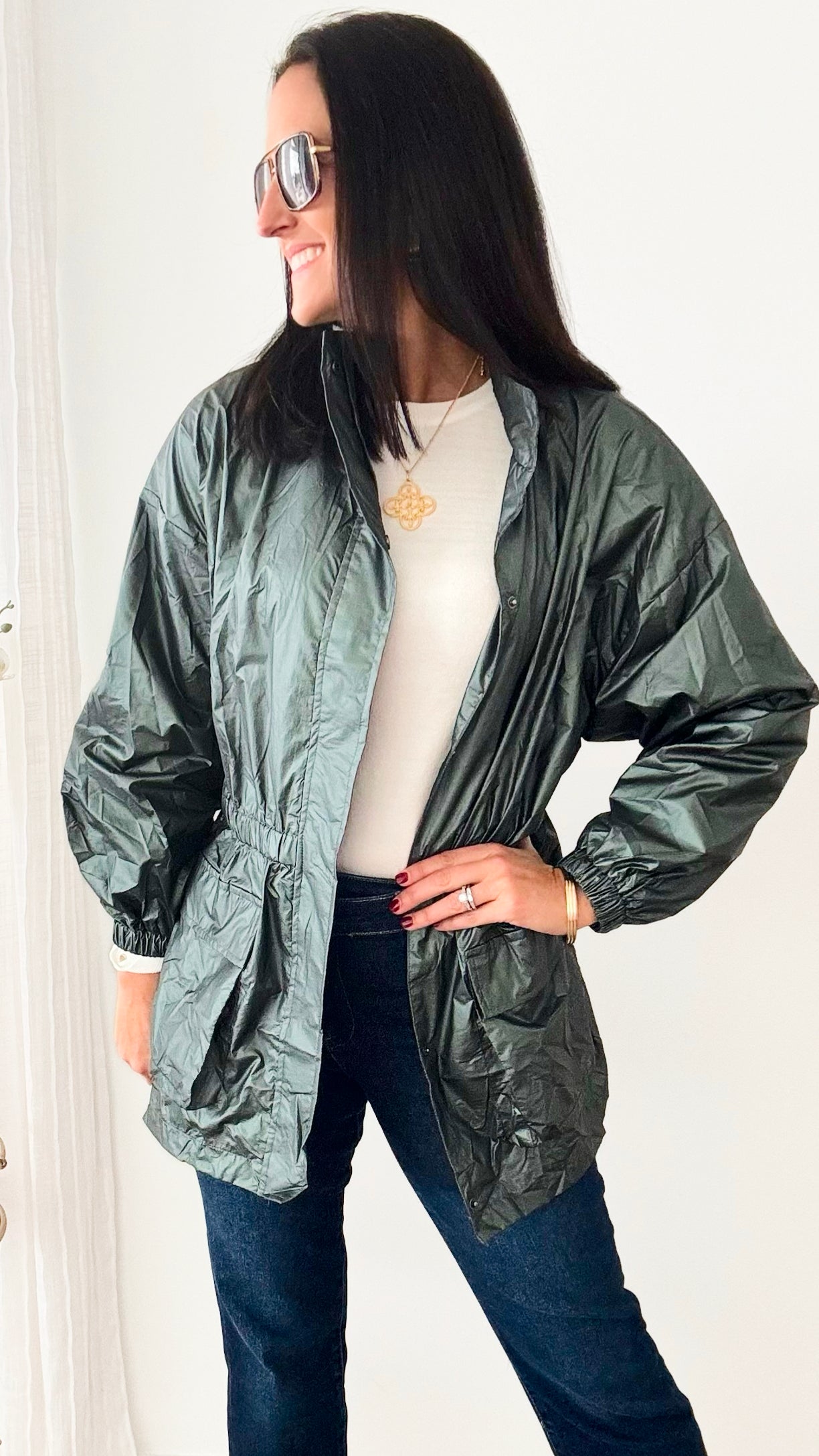Metallic Lightweight Jacket-160 Jackets-GIGIO-Coastal Bloom Boutique, find the trendiest versions of the popular styles and looks Located in Indialantic, FL