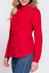 Long Sleeve Poplin Button Down Blouse- Red-130 Long sleeve top-Active Basic-Coastal Bloom Boutique, find the trendiest versions of the popular styles and looks Located in Indialantic, FL