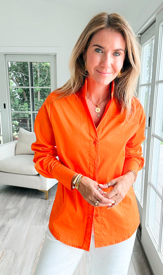 Sutton Italian Button Up Blouse- Orange