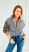 Leopard Stripe Italian Woven Blouse-110 Long Sleeve Tops-TATTOO Z-Coastal Bloom Boutique, find the trendiest versions of the popular styles and looks Located in Indialantic, FL