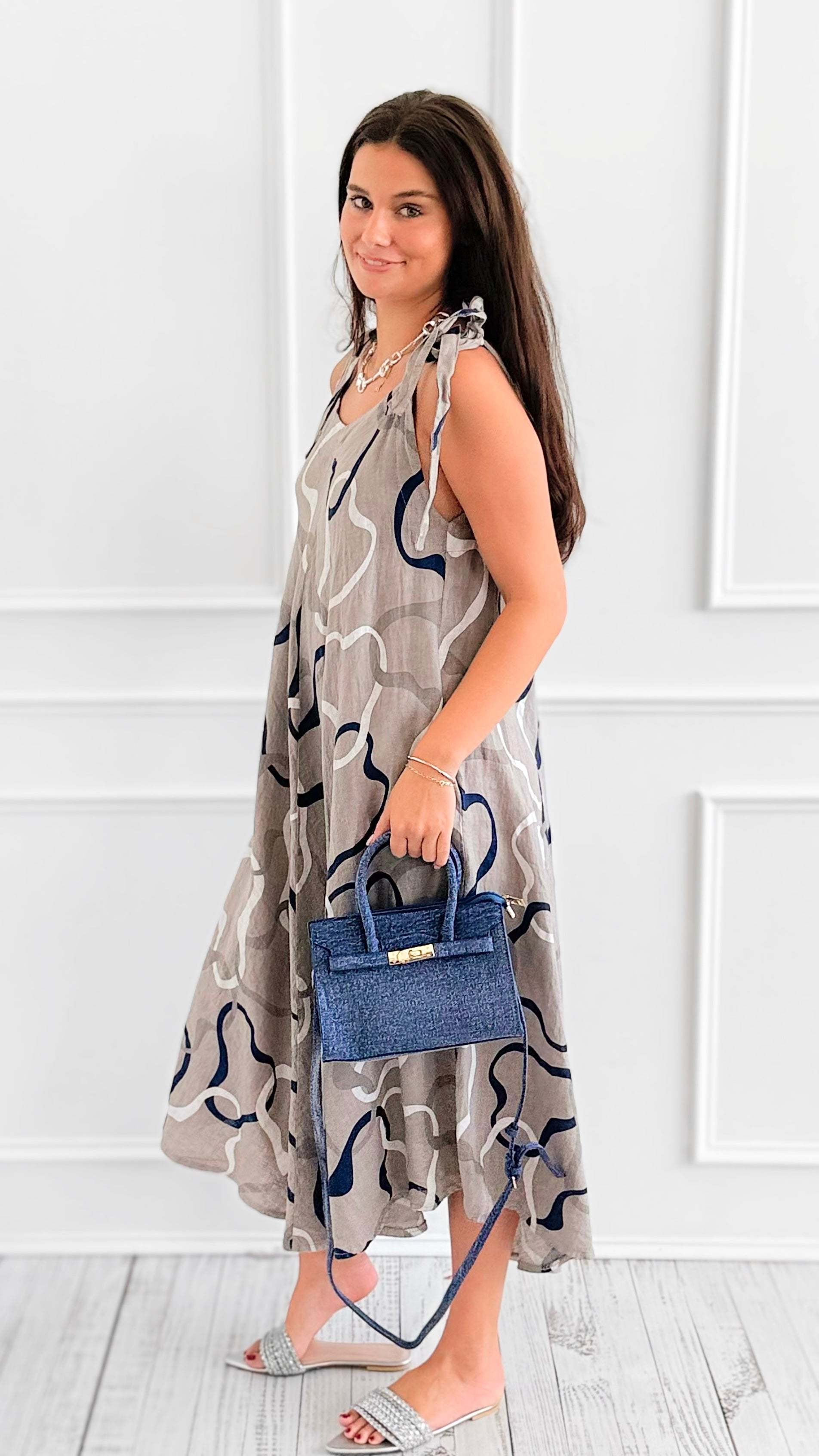 Waves Motion Sleeveless Italian Dress-200 Dresses/Jumpsuits/Rompers-PORCIENTO-Coastal Bloom Boutique, find the trendiest versions of the popular styles and looks Located in Indialantic, FL