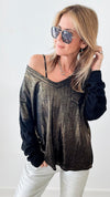 Shimmer and Shine V-Neck Italian Ribbed Pullover - Black-140 Sweaters-Germany-Coastal Bloom Boutique, find the trendiest versions of the popular styles and looks Located in Indialantic, FL