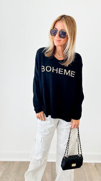 Boheme Knit V-Neck Sweater - Black-140 Sweaters-VENTI6 OUTLET-Coastal Bloom Boutique, find the trendiest versions of the popular styles and looks Located in Indialantic, FL