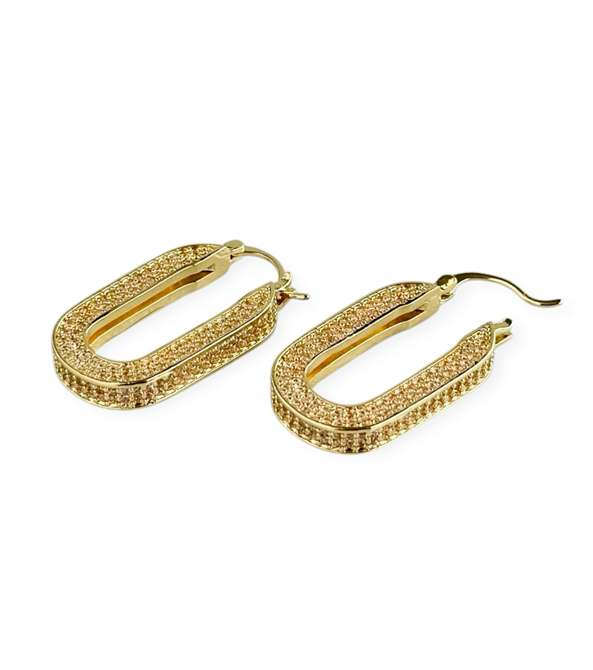 Micropave Oval Hoop Earrings-230 Jewelry-MILAA TRADING INC-Coastal Bloom Boutique, find the trendiest versions of the popular styles and looks Located in Indialantic, FL