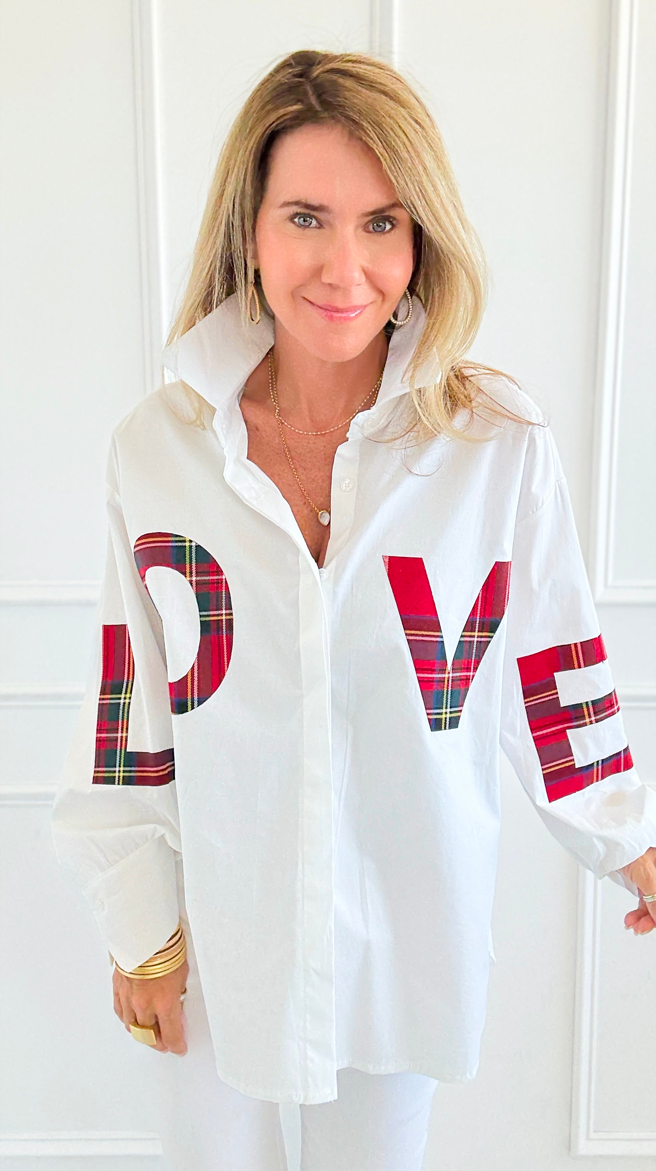 Tartan Love Italian Blouse-110 Long Sleeve Tops-TATTOO Z-Coastal Bloom Boutique, find the trendiest versions of the popular styles and looks Located in Indialantic, FL