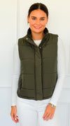 Warm Intentions Zip Puffer Vest - Dark Olive-160 Jackets-Zenana-Coastal Bloom Boutique, find the trendiest versions of the popular styles and looks Located in Indialantic, FL