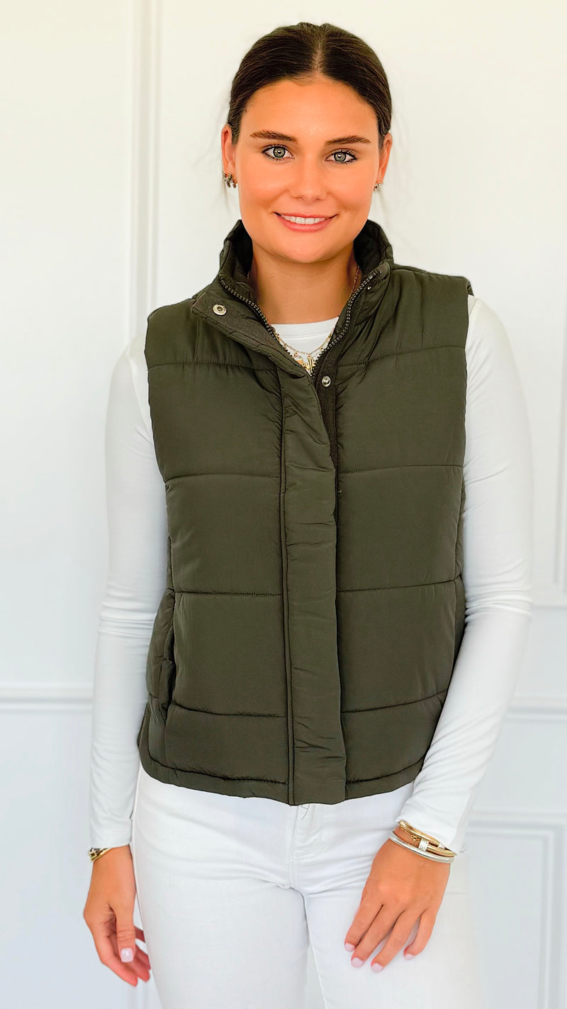 Warm Intentions Zip Puffer Vest - Dark Olive-160 Jackets-Zenana-Coastal Bloom Boutique, find the trendiest versions of the popular styles and looks Located in Indialantic, FL