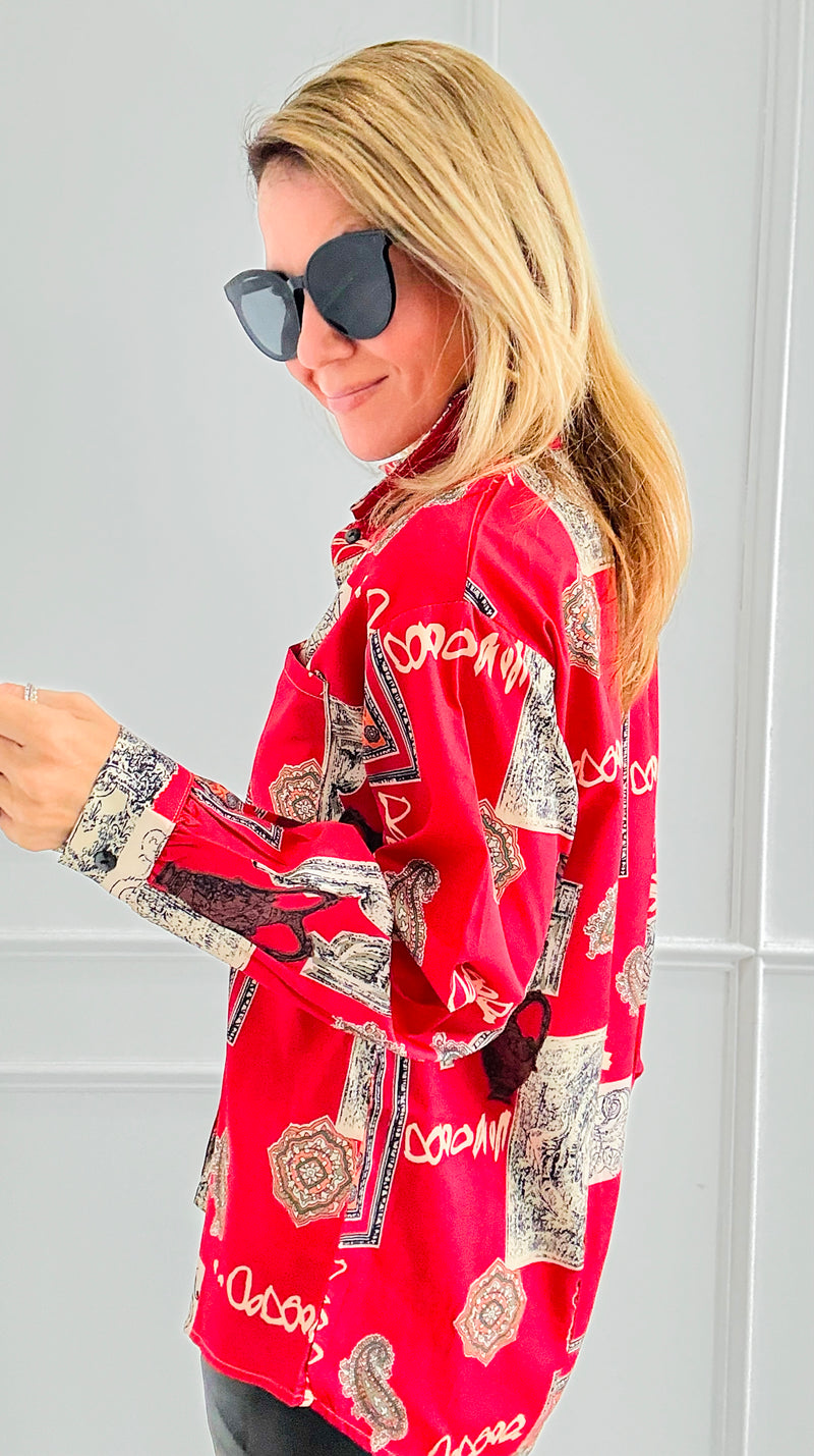 Paisley & Frames Button Down Top-130 Long Sleeve Tops-ROUSSEAU-Coastal Bloom Boutique, find the trendiest versions of the popular styles and looks Located in Indialantic, FL