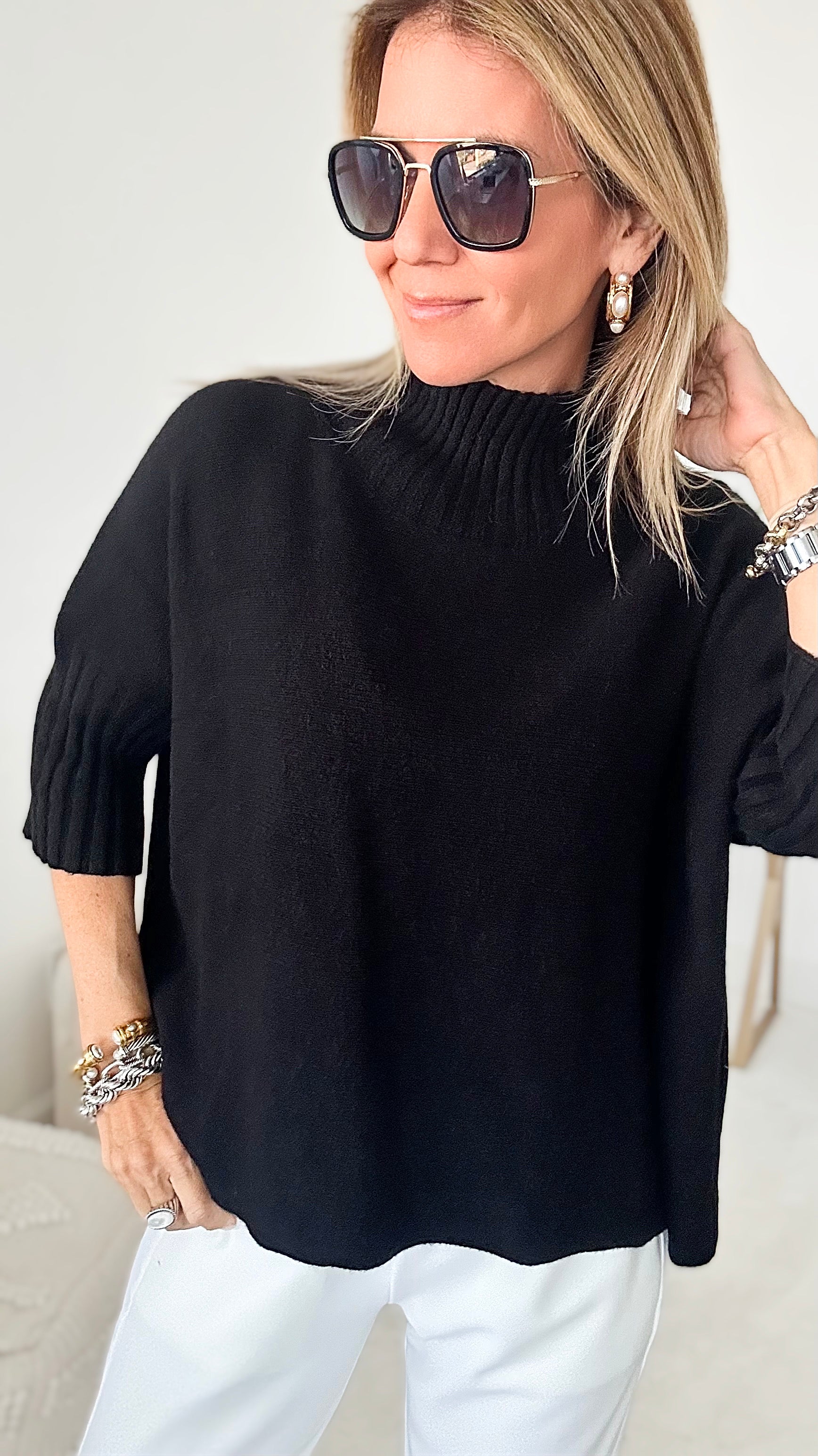 Break Free Italian Sweater Top - Black-140 Sweaters-Germany-Coastal Bloom Boutique, find the trendiest versions of the popular styles and looks Located in Indialantic, FL