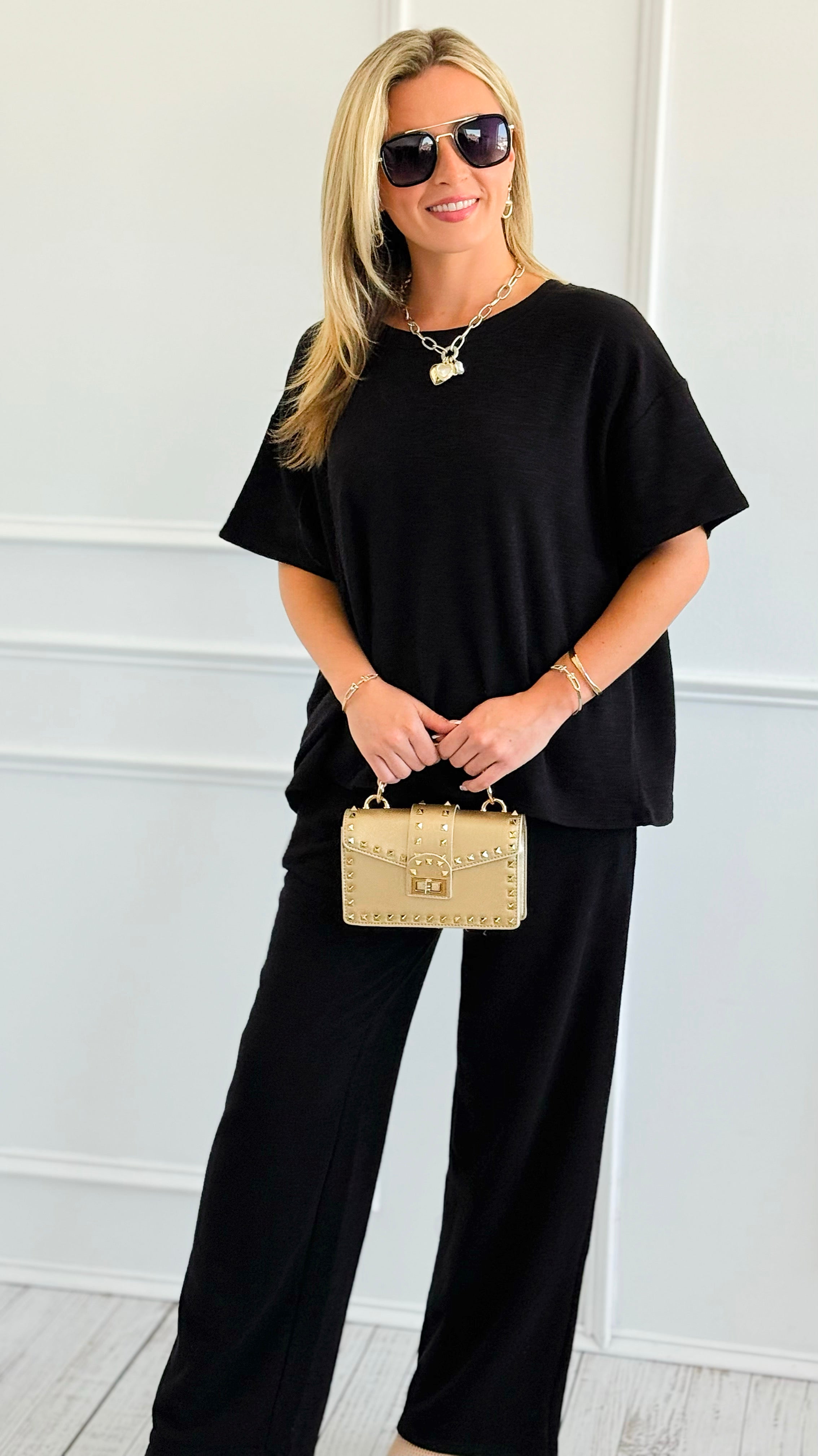Relax Mode Two-Piece Slub Knit Set - Black-210 Loungewear/Sets-Zenana-Coastal Bloom Boutique, find the trendiest versions of the popular styles and looks Located in Indialantic, FL