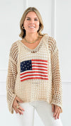 Patriot Spirit Crochet Sweater-140 Sweaters-POL-Coastal Bloom Boutique, find the trendiest versions of the popular styles and looks Located in Indialantic, FL