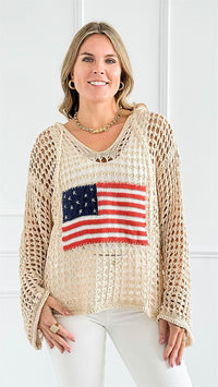 Patriot Spirit Crochet Sweater-140 Sweaters-POL-Coastal Bloom Boutique, find the trendiest versions of the popular styles and looks Located in Indialantic, FL