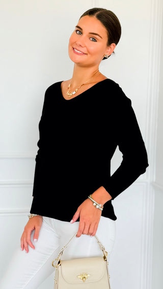 Soho Italian V-Neck Pullover - Black-140 Sweaters-Italianissimo/ Max & D-Coastal Bloom Boutique, find the trendiest versions of the popular styles and looks Located in Indialantic, FL