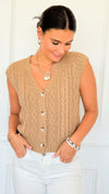Chunky Cable Sweater Vest - Camel-150 Cardigans/Layers-Be Cool-Coastal Bloom Boutique, find the trendiest versions of the popular styles and looks Located in Indialantic, FL