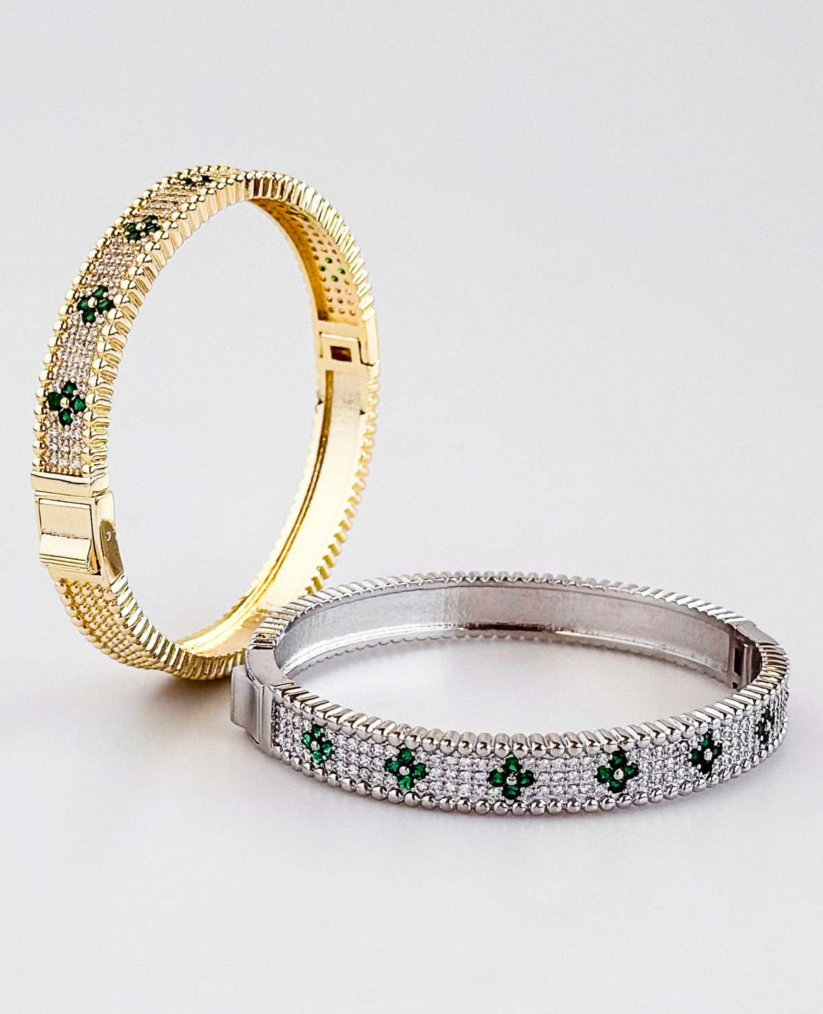 Micropave Flower Bangle Bracelet - Emerald-230 Jewelry-JOSEPH ANTHONY-Coastal Bloom Boutique, find the trendiest versions of the popular styles and looks Located in Indialantic, FL