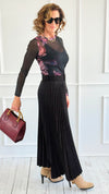Velvet Pleated Italian Skirt- Black-170 Bottoms-AZUL MONACO-Coastal Bloom Boutique, find the trendiest versions of the popular styles and looks Located in Indialantic, FL