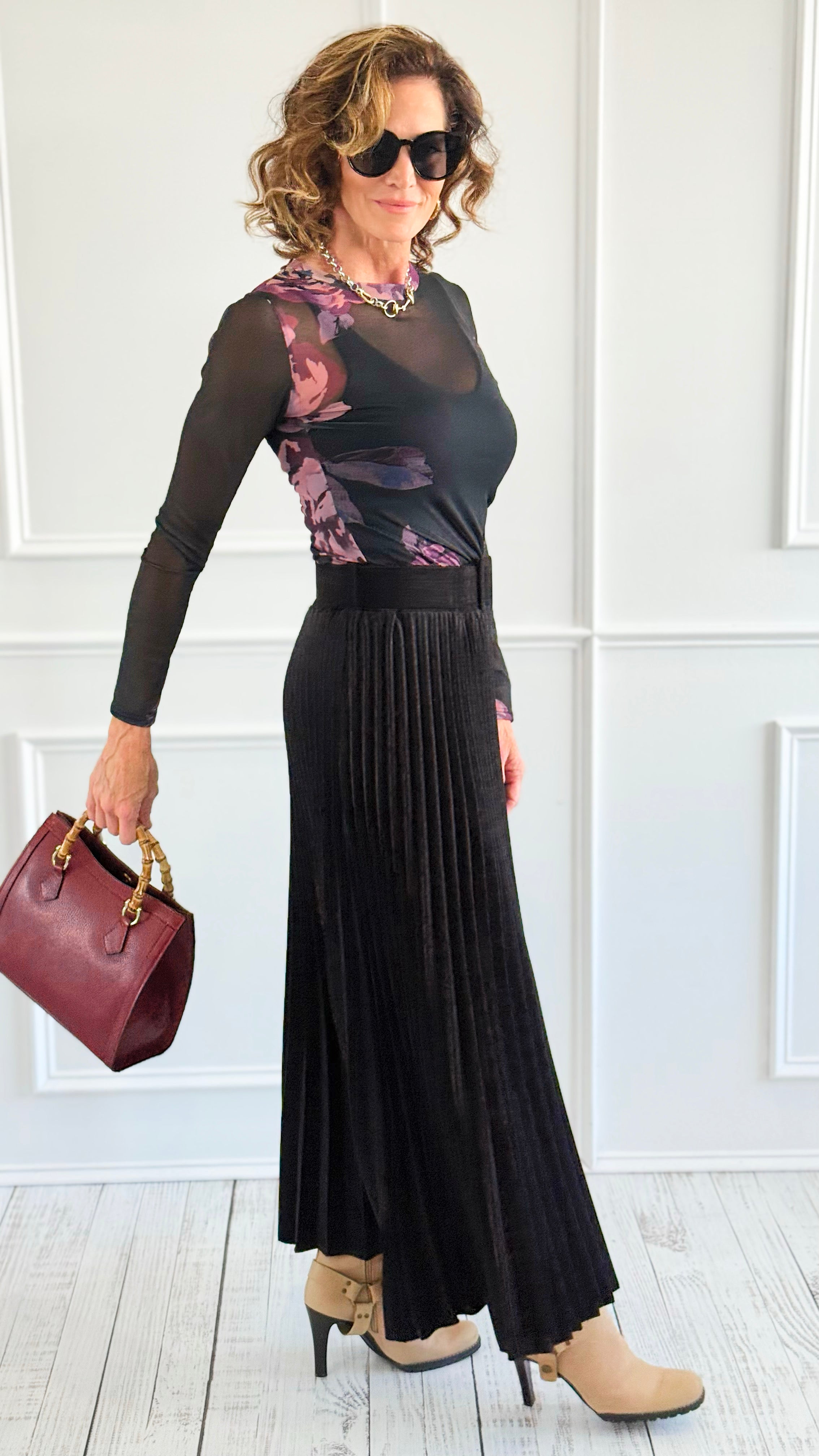 Velvet Pleated Italian Skirt- Black-170 Bottoms-AZUL MONACO-Coastal Bloom Boutique, find the trendiest versions of the popular styles and looks Located in Indialantic, FL
