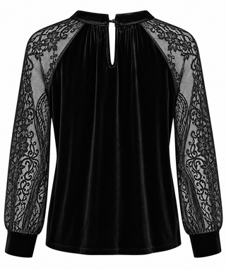 Velvet Lace Sleeve Mock Neck Blouse