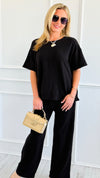 Relax Mode Two-Piece Slub Knit Set - Black-210 Loungewear/Sets-Zenana-Coastal Bloom Boutique, find the trendiest versions of the popular styles and looks Located in Indialantic, FL