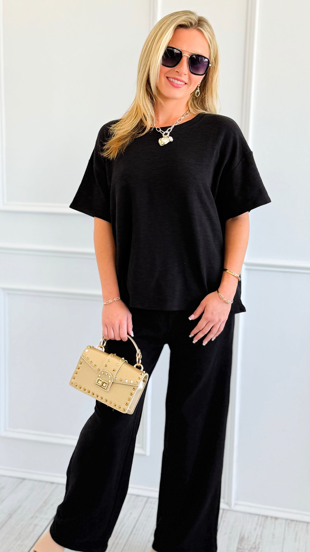 Relax Mode Two-Piece Slub Knit Set - Black-210 Loungewear/Sets-Zenana-Coastal Bloom Boutique, find the trendiest versions of the popular styles and looks Located in Indialantic, FL