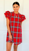 Plaid Ruffle Sleeve Dress - Red Mix-200 Dresses/Jumpsuits/Rompers-Jodifl-Coastal Bloom Boutique, find the trendiest versions of the popular styles and looks Located in Indialantic, FL