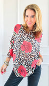 Wild Floral Italian St Tropez Knit- Red-140 Sweaters-Italianissimo-Coastal Bloom Boutique, find the trendiest versions of the popular styles and looks Located in Indialantic, FL