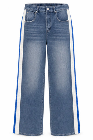 Along The Line Wide Leg Denim - White/Royal