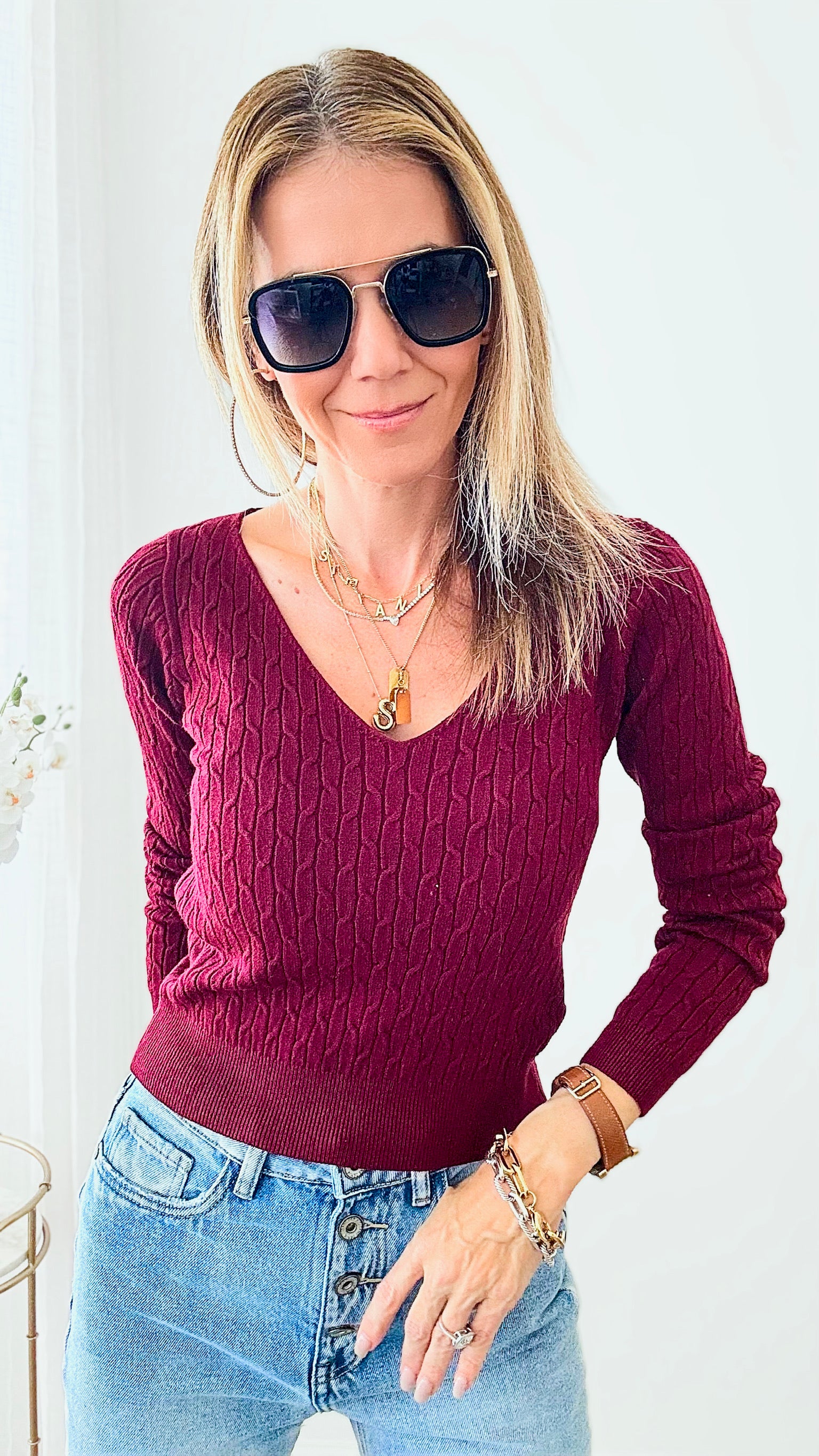 Maroon v deals neck sweater