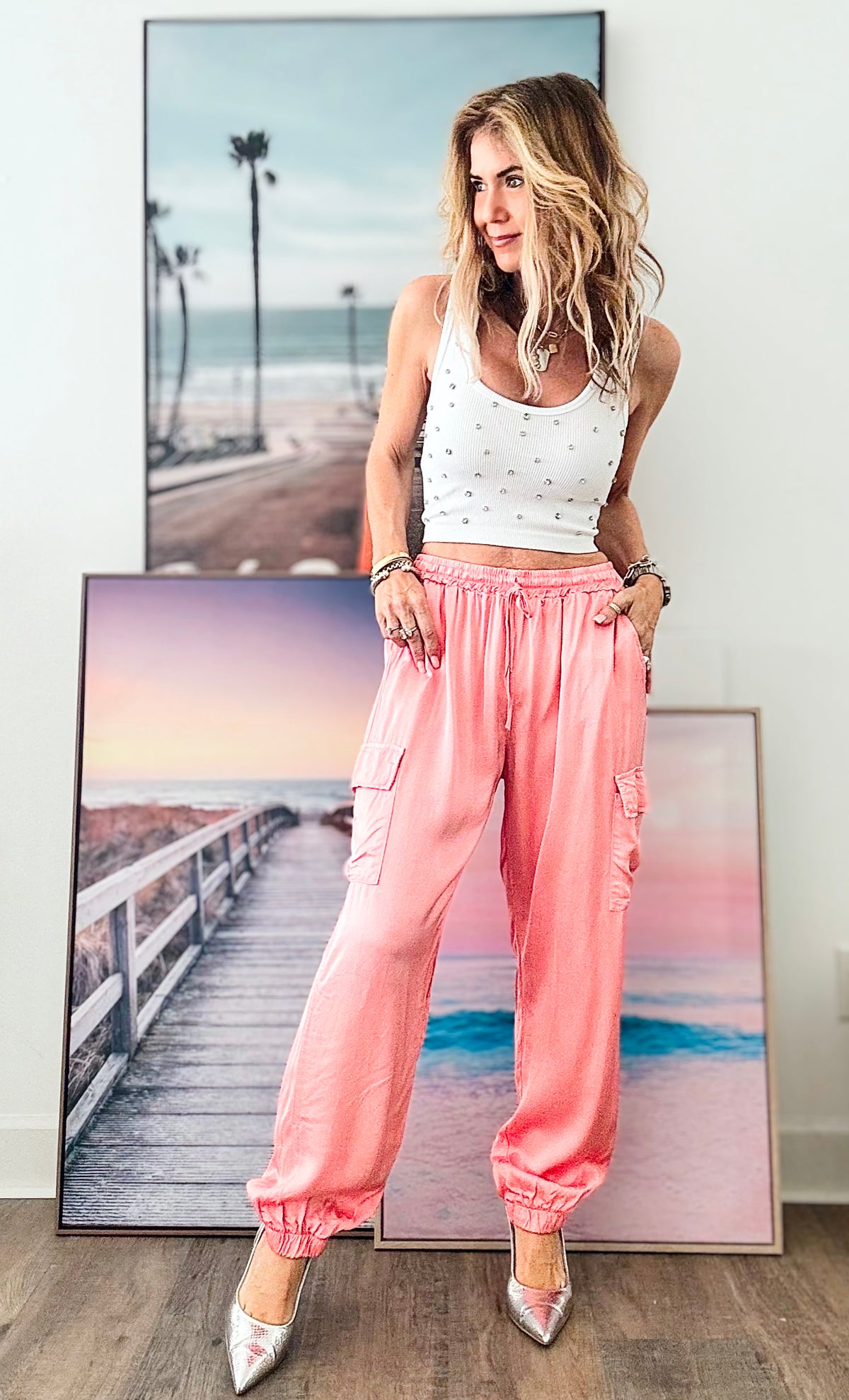 Luxe Look Italian Cargo Joggers - Light Coral-180 Joggers-Germany-Coastal Bloom Boutique, find the trendiest versions of the popular styles and looks Located in Indialantic, FL