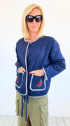 Rose Embroidered Light Quilted Jacket-160 Jackets-oddi-Coastal Bloom Boutique, find the trendiest versions of the popular styles and looks Located in Indialantic, FL