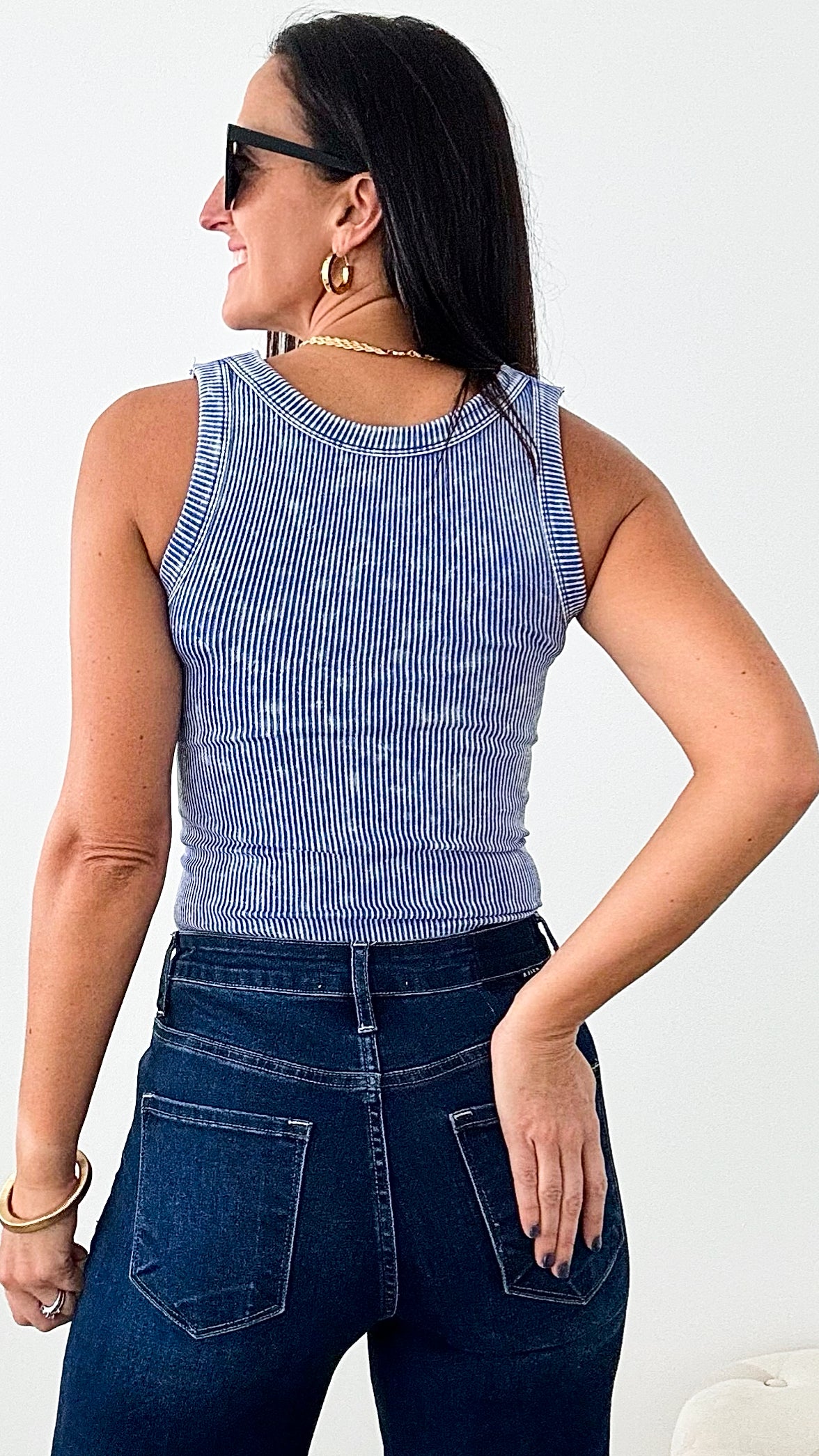 Washed Ribbed Cropped Tank Top - Lt Indigo-100 Sleeveless Tops-Zenana-Coastal Bloom Boutique, find the trendiest versions of the popular styles and looks Located in Indialantic, FL