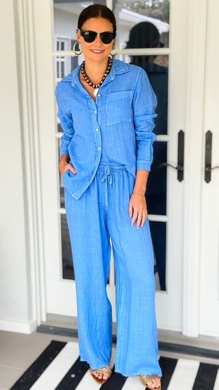 The Ellis Linen Italian Pant- Periwinkle