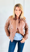 Moto Faux Leather Collar Jacket- Cognac-160 Jackets-IRIS-Coastal Bloom Boutique, find the trendiest versions of the popular styles and looks Located in Indialantic, FL