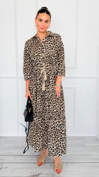 Leopard Paws Button Italian Long Dress-200 Dresses/Jumpsuits/Rompers-FH GROUP-Coastal Bloom Boutique, find the trendiest versions of the popular styles and looks Located in Indialantic, FL