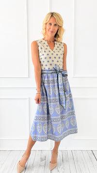 Santorini Breeze Waist Tie Midi Dress-200 Dresses/Jumpsuits/Rompers-VOY-Coastal Bloom Boutique, find the trendiest versions of the popular styles and looks Located in Indialantic, FL