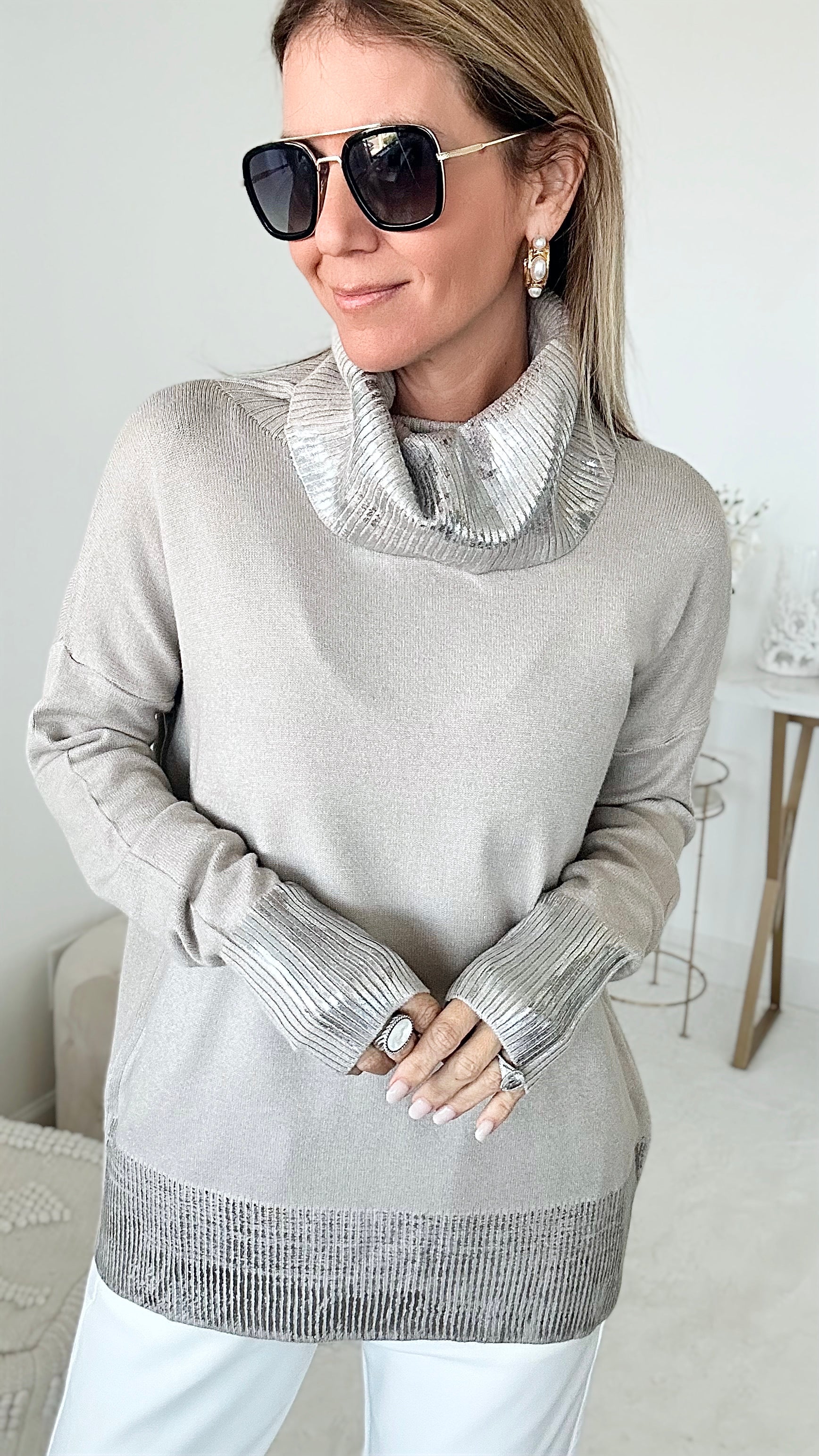Deluxe Turtleneck Italian Sweater - Beige-140 Sweaters-Venti6-Coastal Bloom Boutique, find the trendiest versions of the popular styles and looks Located in Indialantic, FL