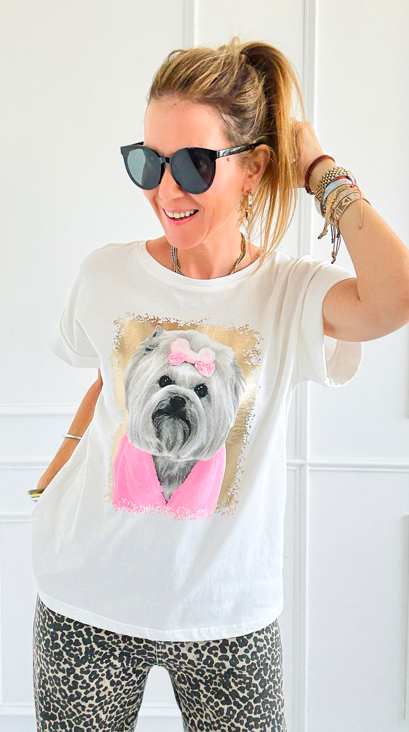 Pretty Pink In Puppy Italian Graphic Tee-110 Short Sleeve Tops-FIRSTAGE-Coastal Bloom Boutique, find the trendiest versions of the popular styles and looks Located in Indialantic, FL