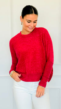 Brushed Melange Sweater - Dark Red-140 Sweaters-Zenana-Coastal Bloom Boutique, find the trendiest versions of the popular styles and looks Located in Indialantic, FL