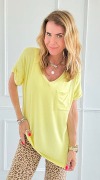 Sunny Days V-Neck Pocket Tee-110 short Sleeve Top-sew in love-Coastal Bloom Boutique, find the trendiest versions of the popular styles and looks Located in Indialantic, FL