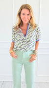 Savanna Breeze Striped Trim Blouse-110 short Sleeve Top-VOY-Coastal Bloom Boutique, find the trendiest versions of the popular styles and looks Located in Indialantic, FL