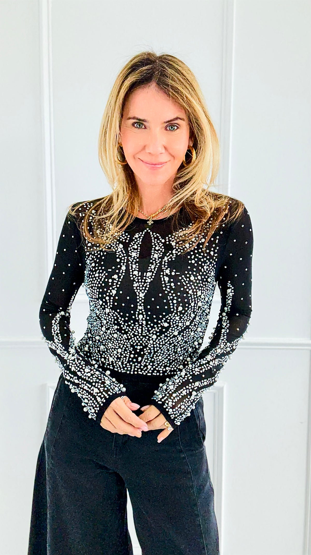 Midnight Sparkle Top-110 Long Sleeve Tops-7Mango7-Coastal Bloom Boutique, find the trendiest versions of the popular styles and looks Located in Indialantic, FL