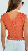 Lace Scallop Edges Top - Terracotta-110 Short Sleeve Tops-Heart&Hips-Coastal Bloom Boutique, find the trendiest versions of the popular styles and looks Located in Indialantic, FL